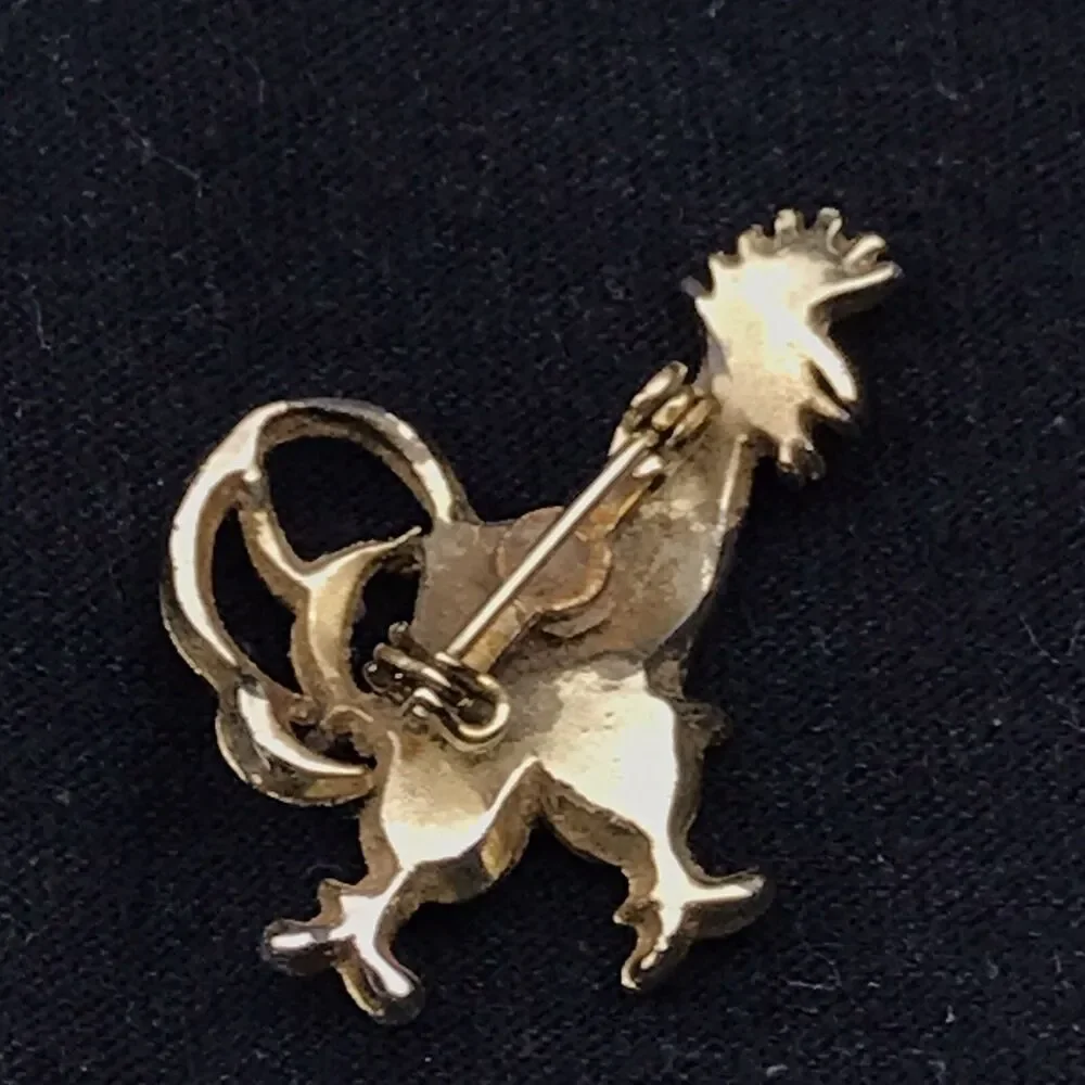Rooster Gold Tone Enamel Brooch Pin Vintage Jeweled Eye